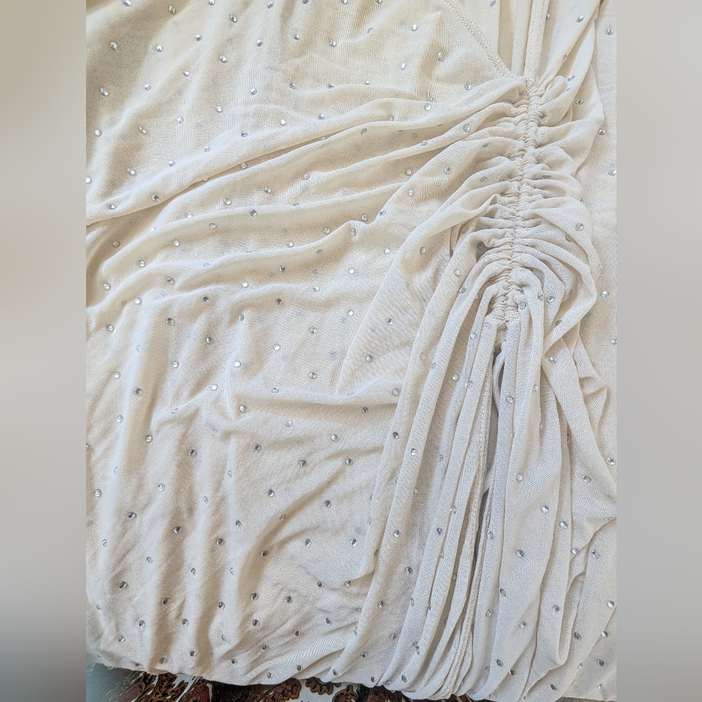 All Over Rhinestone Nude Mesh Katana 2X Caftan Cover Up - Picture 10 of 12